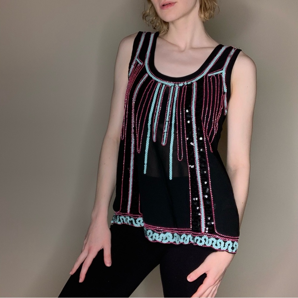 Sheer Black Beaded Blouse Size Medium
